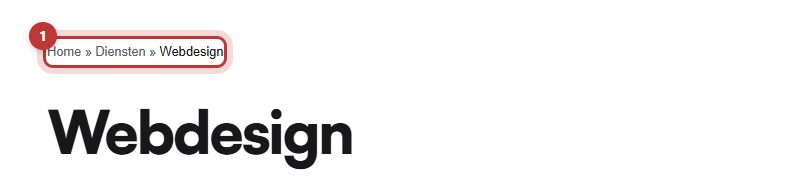 Het kruimelpad Home » Diensten » Webdesign op de website, rood omkaderd, boven de kop Webdesign