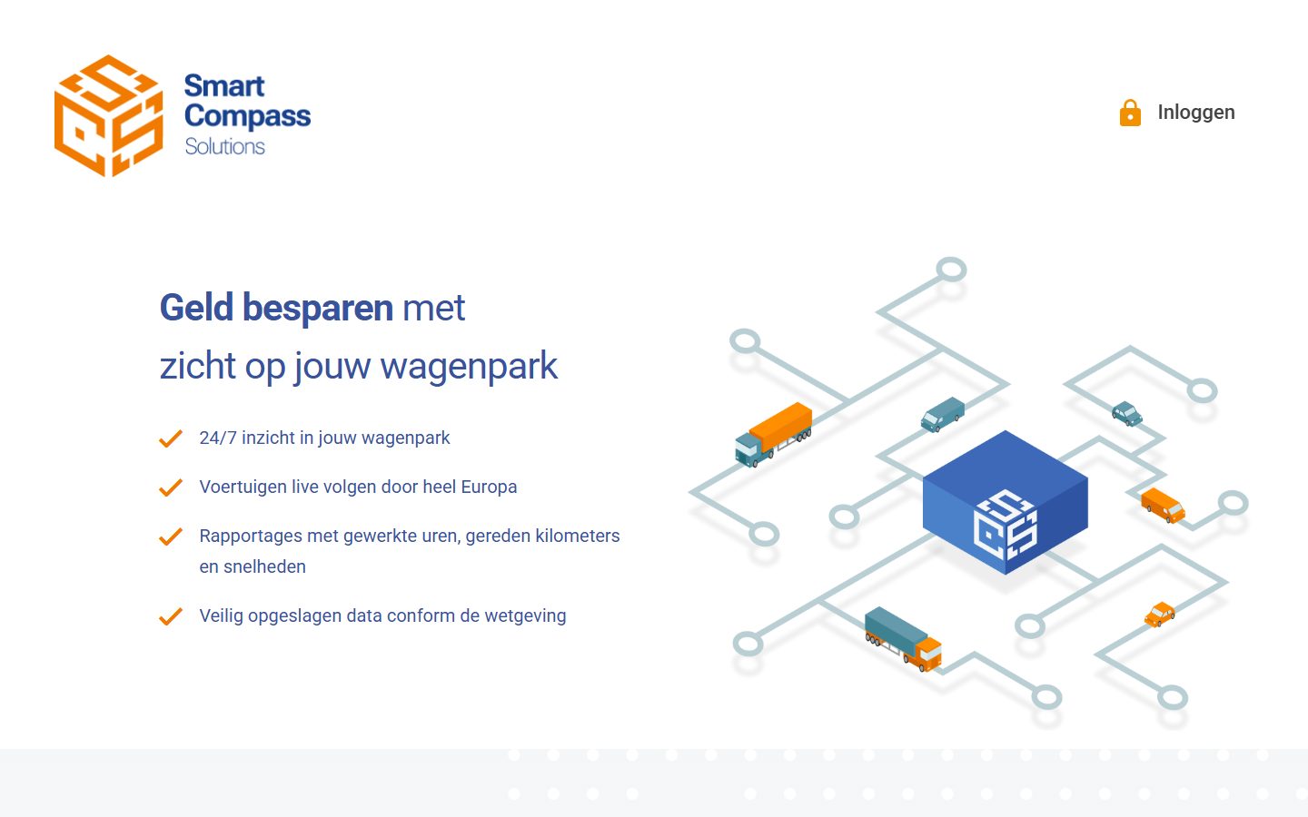 Homepage van Smart Compass: geld besparen met zicht op je wagenpark