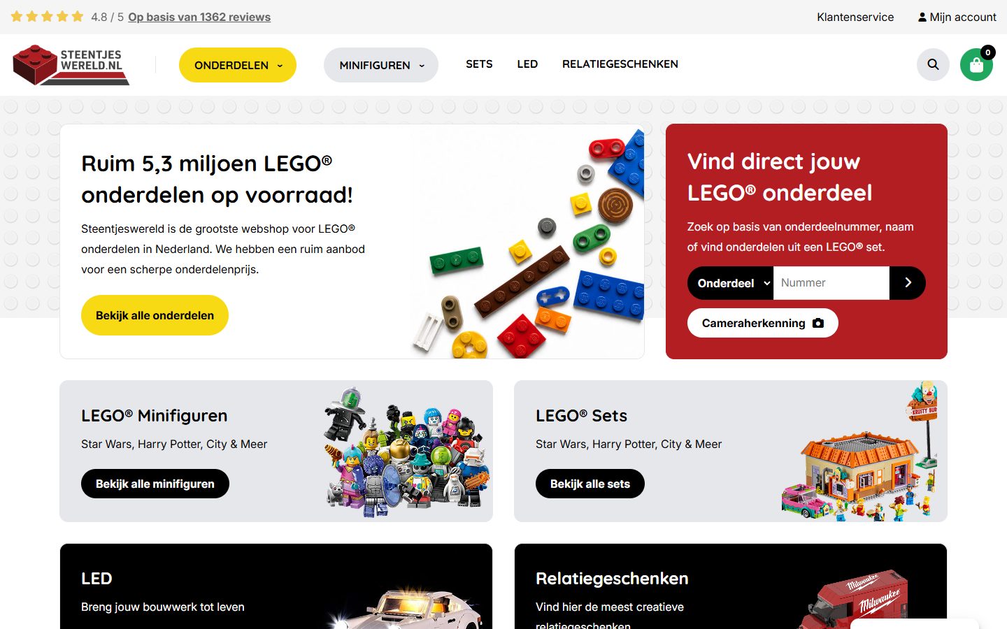 Homepage van Steentjeswereld: ruim 5,3 miljoen LEGO-onderdelen op voorraad