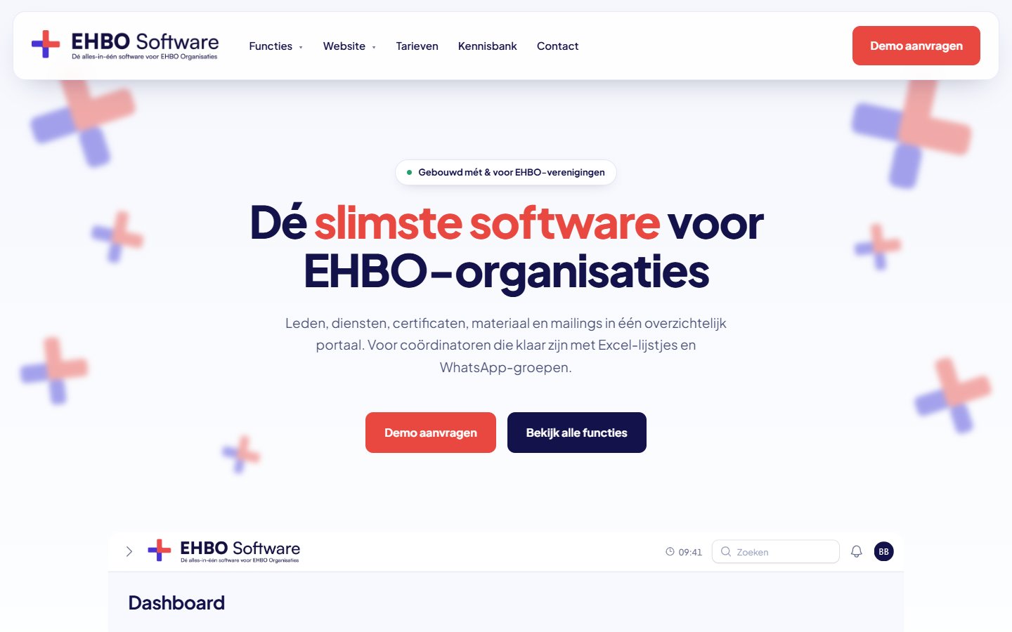 Homepage van EHBO Software op desktop
