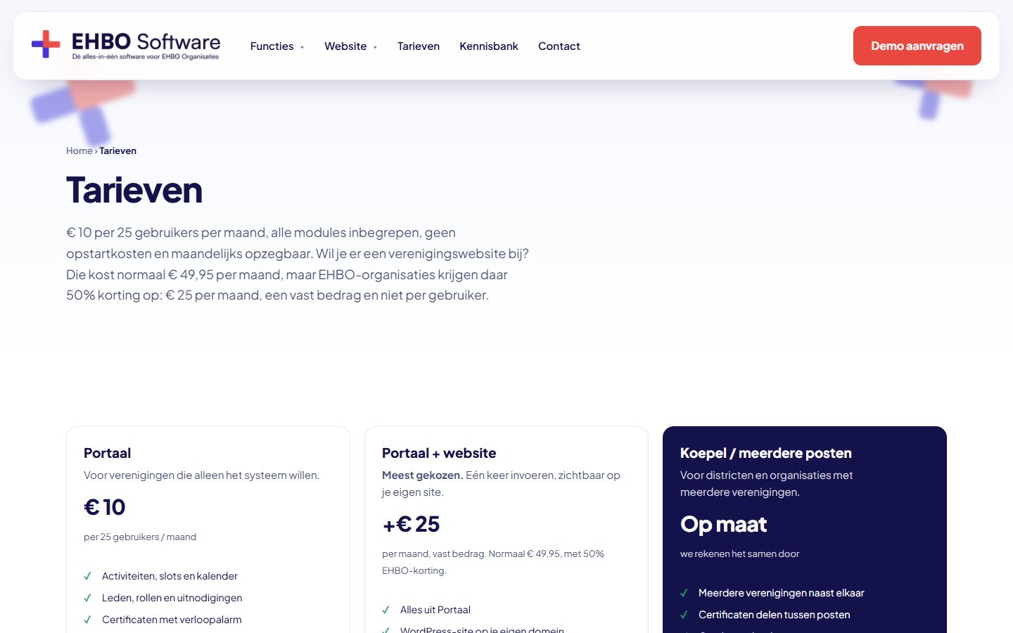Heldere tarieven op de website van EHBO Software