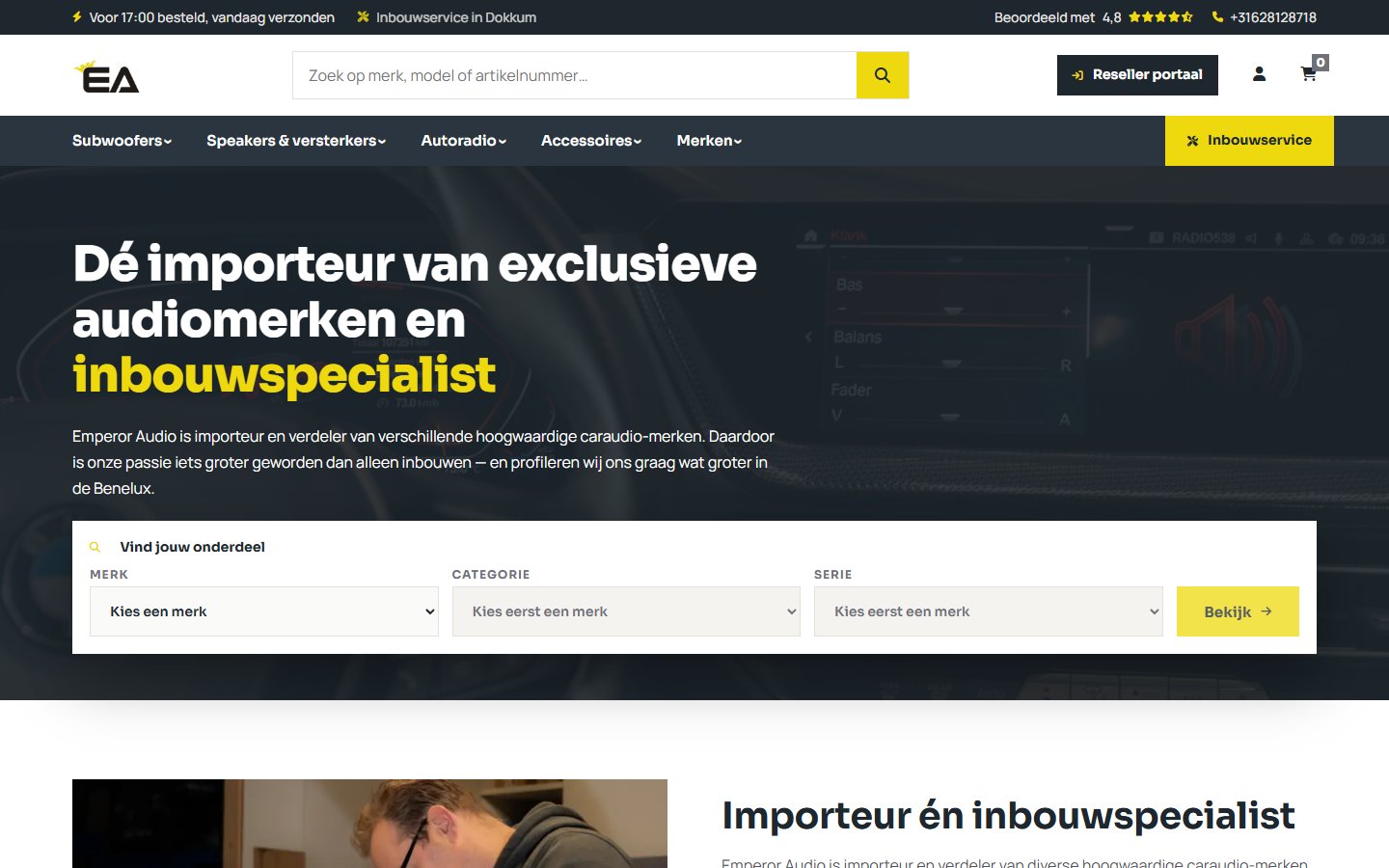 Homepage van Emperor Audio op desktop