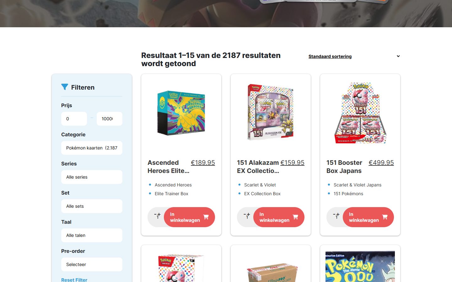 Productoverzicht van de TCG Company-webshop