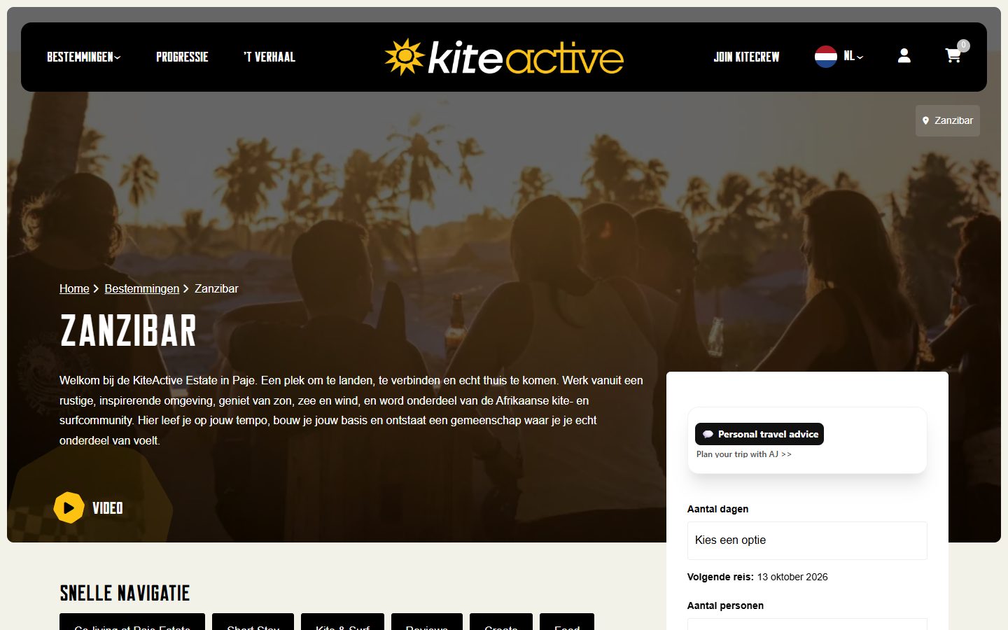 Reizen boeken op de site van KiteActive