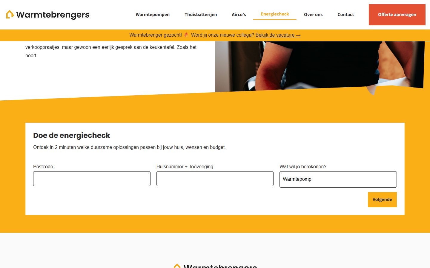Energiecheck op de website van Warmtebrengers