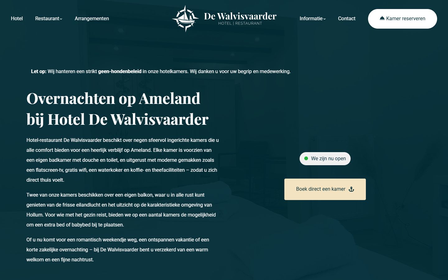 Hotelpagina op de website van De Walvisvaarder