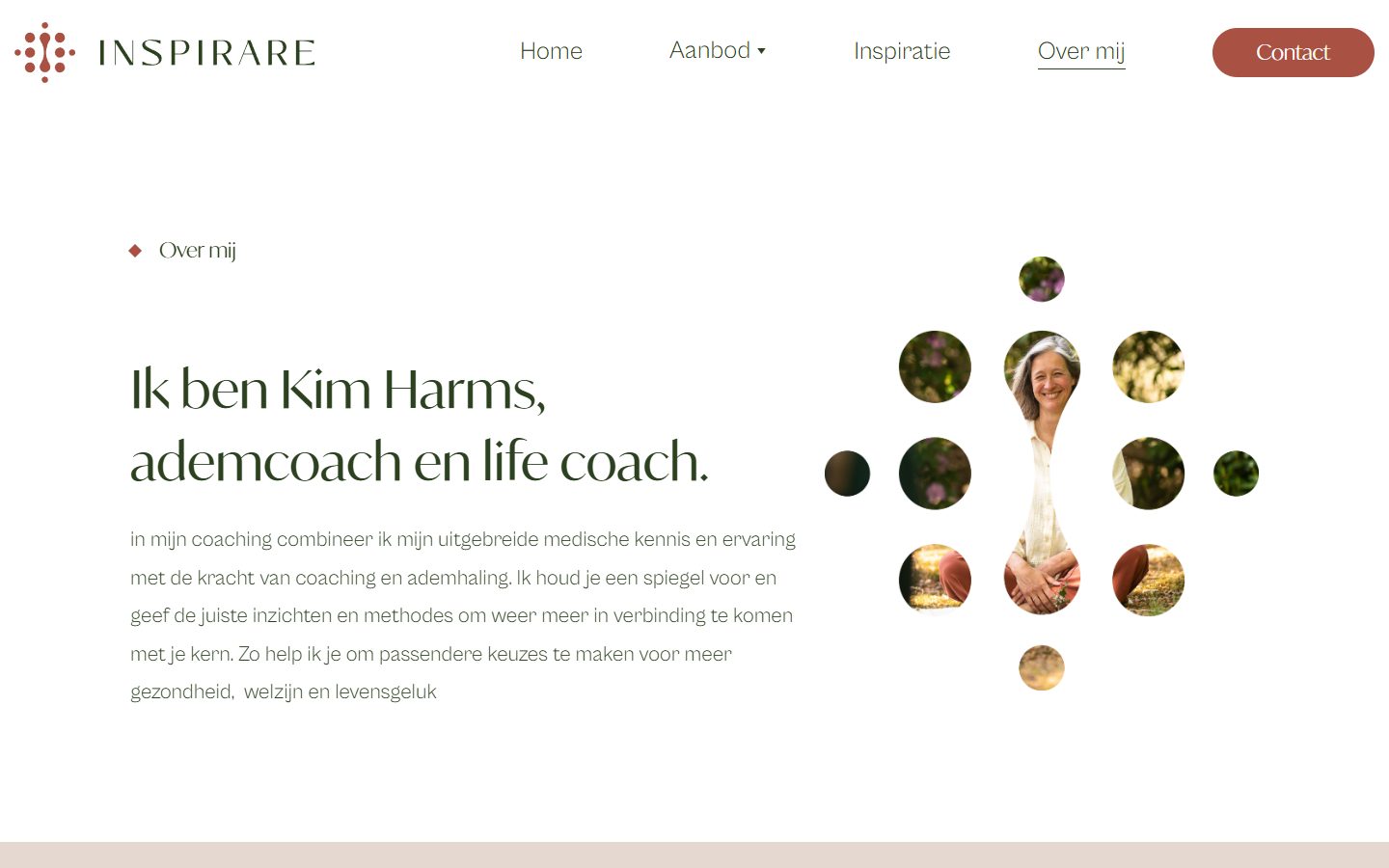 De over-mij-pagina van ademcoach Kim Harms op de website van Inspirare Coaching
