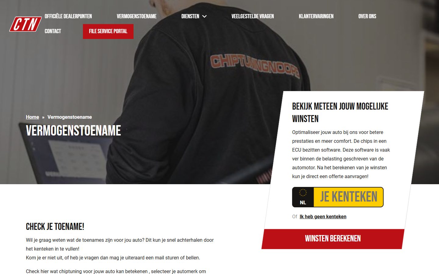 Kentekencheck voor de vermogenstoename op de website van Chiptuning Noord