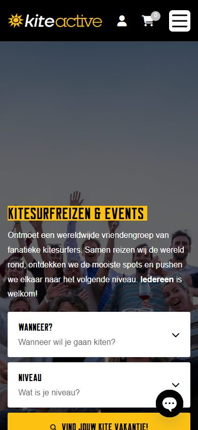 KiteActive op mobiel, scherm 1