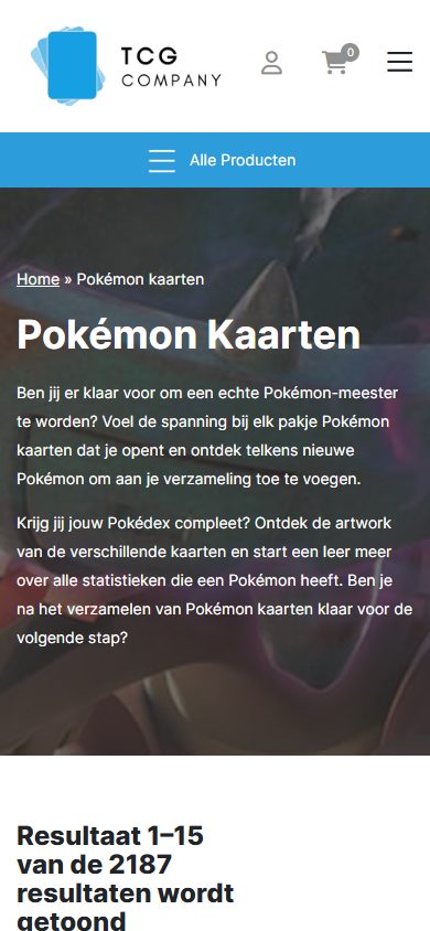 TCG Company-webshop op mobiel: Pokémon-kaarten
