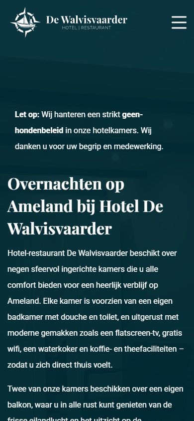 Website van De Walvisvaarder op mobiel: overnachten