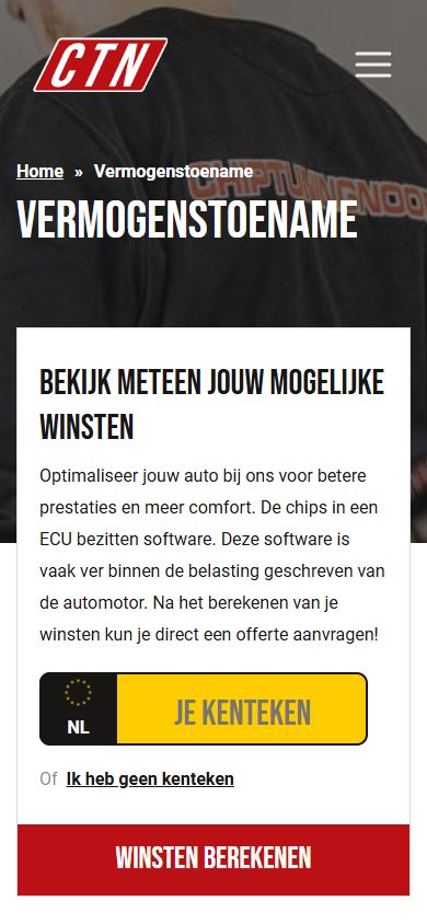 Website van Chiptuning Noord op mobiel: vermogenstoename