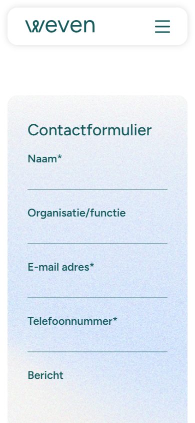 Website van Weven op mobiel: contactformulier