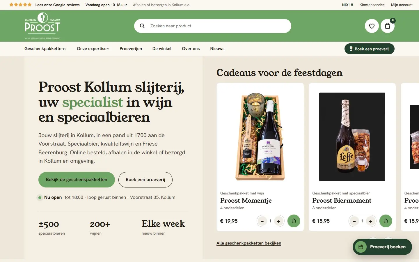 Homepage van Proost Kollum op desktop