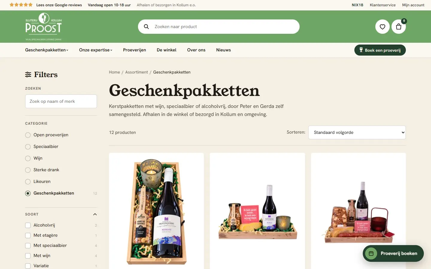 Geschenkpakketten met filters op de website van Proost Kollum