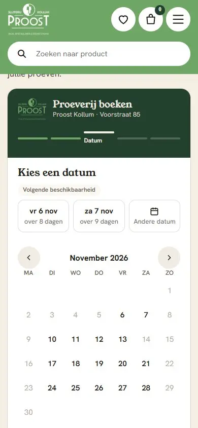 Website van Proost Kollum op mobiel, scherm 3
