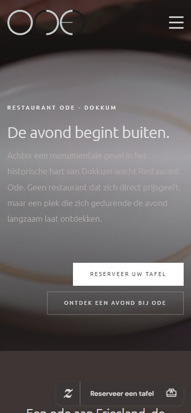 Website van Restaurant Ode op mobiel, scherm 1