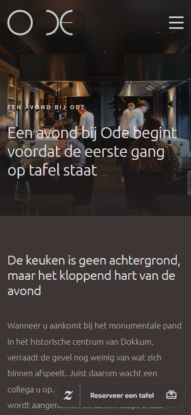 Website van Restaurant Ode op mobiel, scherm 2