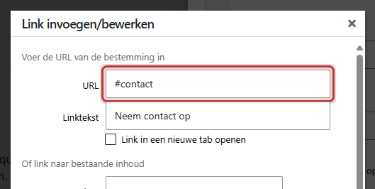 Het blok Knoppen met in het linkveld van de knop het adres #diensten gemarkeerd