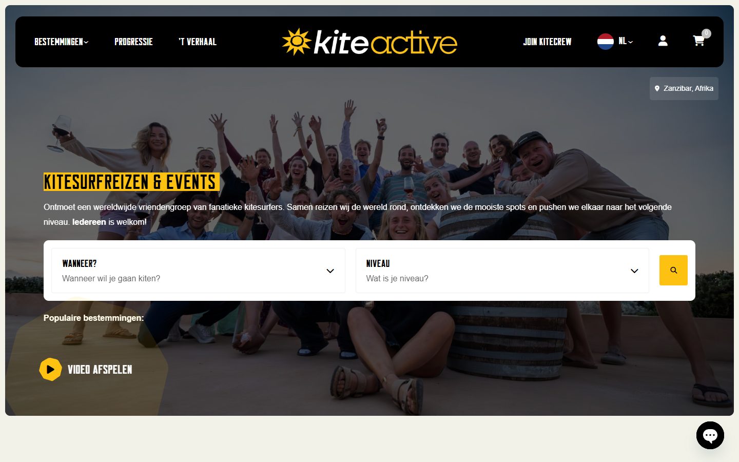 Homepage van KiteActive op desktop