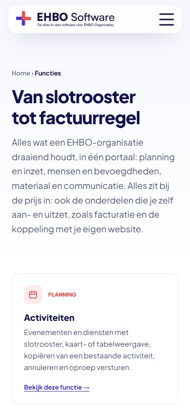 Website van EHBO Software op mobiel, scherm 2