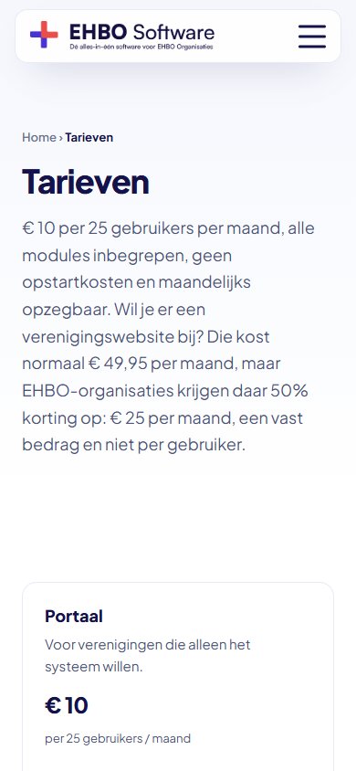 Website van EHBO Software op mobiel, scherm 3