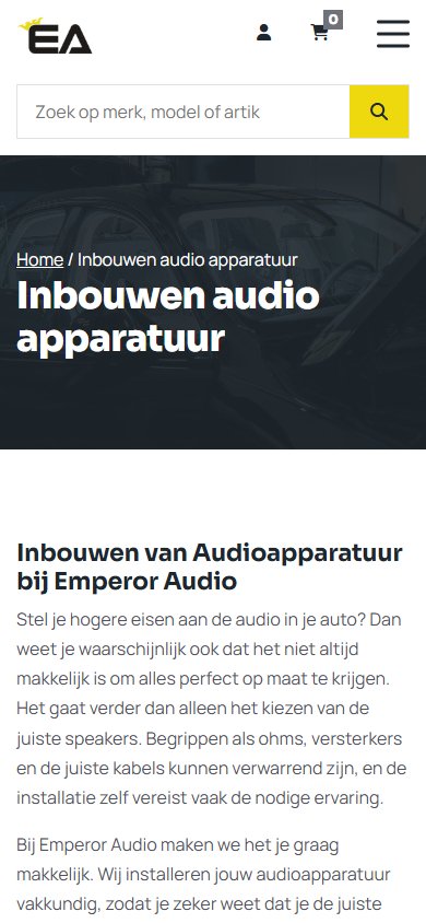 Website van Emperor Audio op mobiel, scherm 3