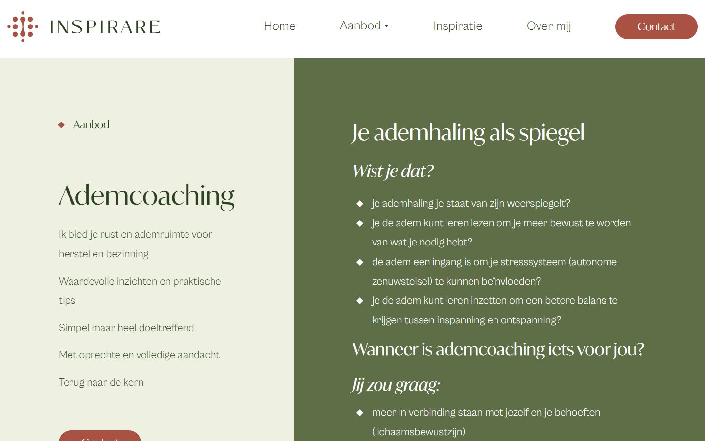 The breath coaching page on the Inspirare Coaching website