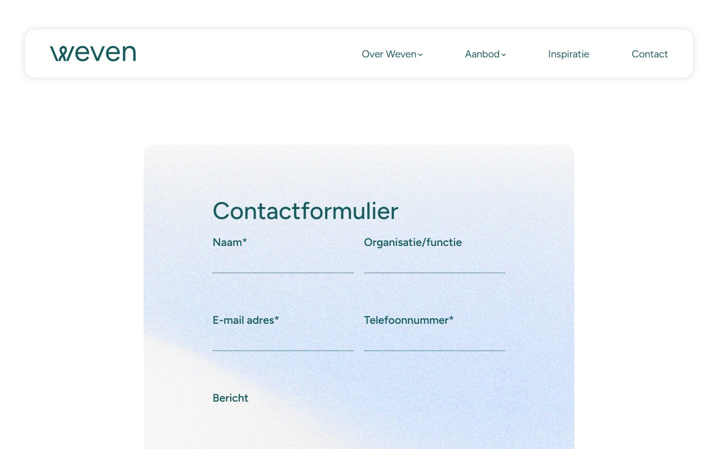 Contact form on the Weven website