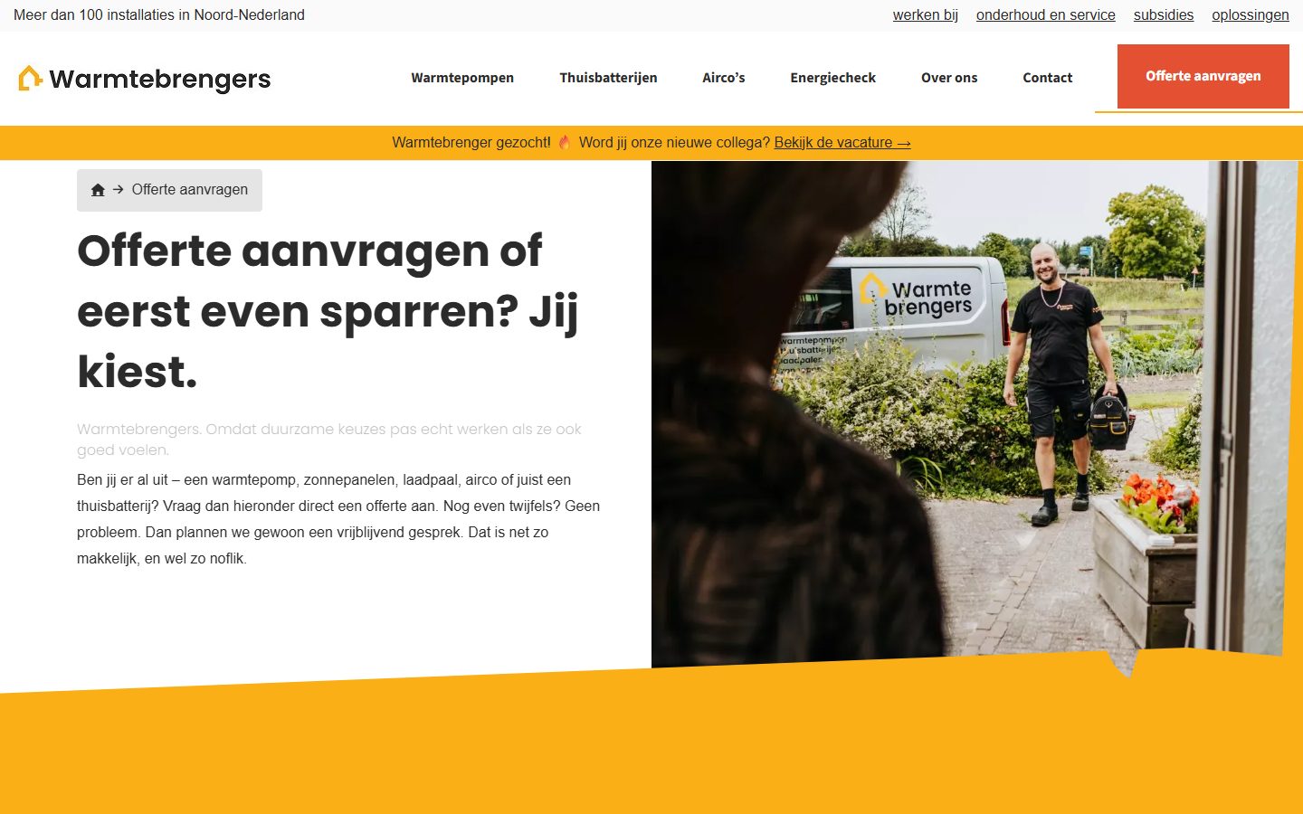 Quote request on the Warmtebrengers website