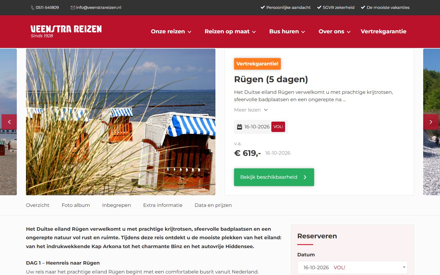 Trip page on the Veenstra Reizen website