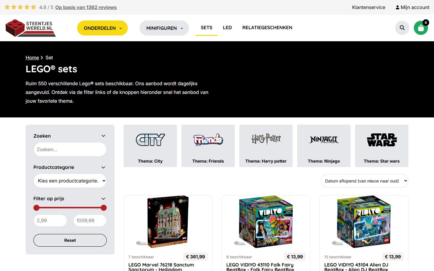Overview of LEGO sets in the Steentjeswereld webshop