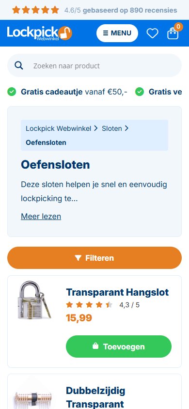 Website van Lockpick Webwinkel op mobiel, scherm 2