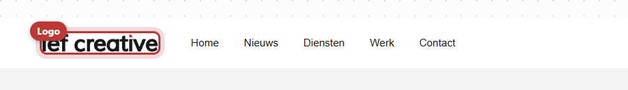 De header van een website met linksboven het logo, rood omkaderd, en rechts daarvan het menu