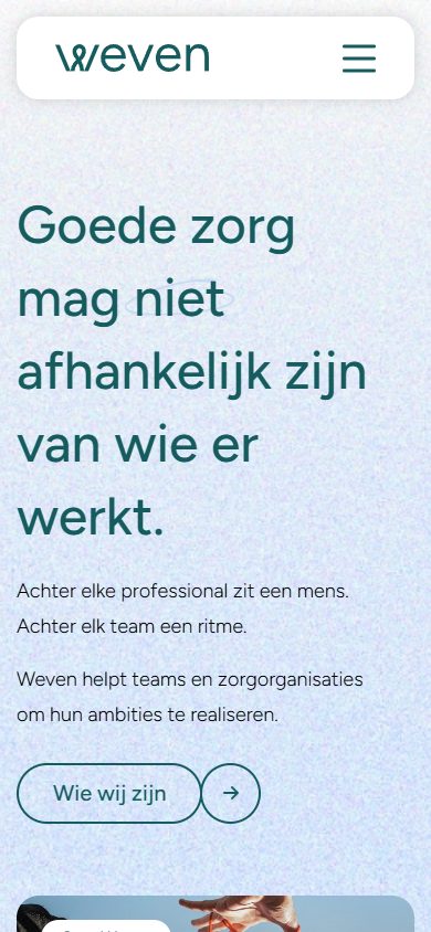 Weven website on mobile: homepage