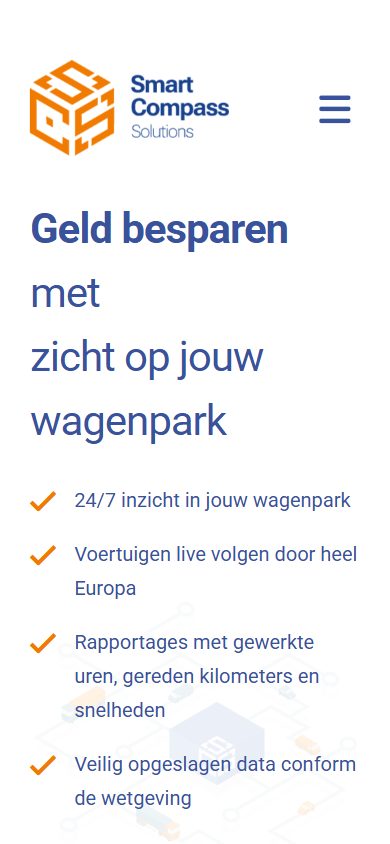 Smart Compass website on mobile: homepage