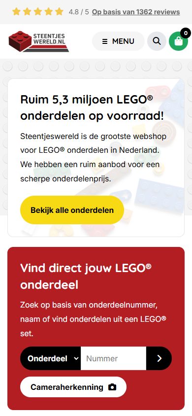 Steentjeswereld webshop on mobile: homepage