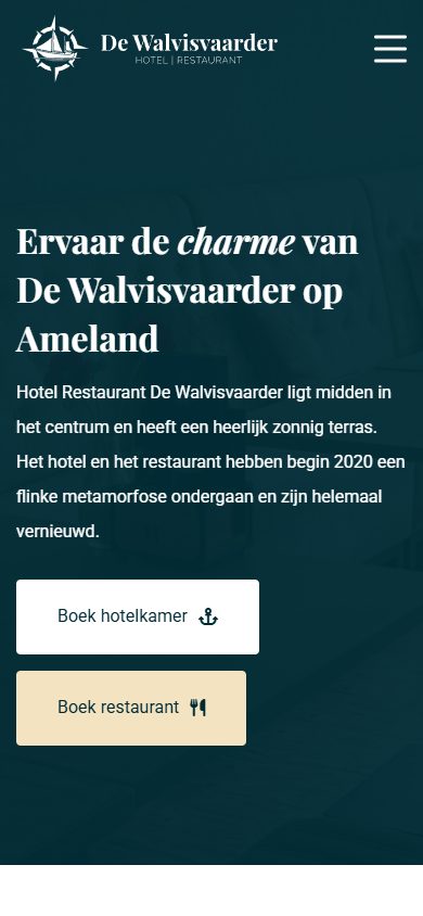 De Walvisvaarder website on mobile: homepage