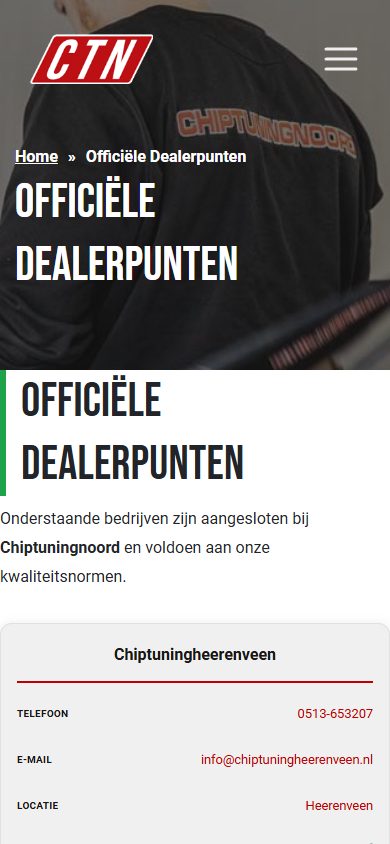 Chiptuning Noord website on mobile: official dealers