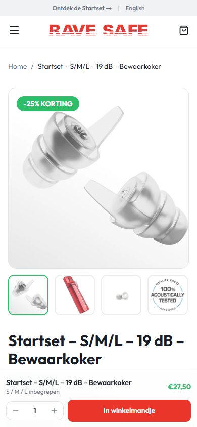 RaveSafe webshop on mobile: product page