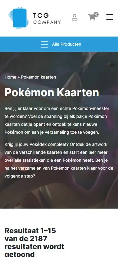 TCG Company webshop on mobile: Pokémon cards