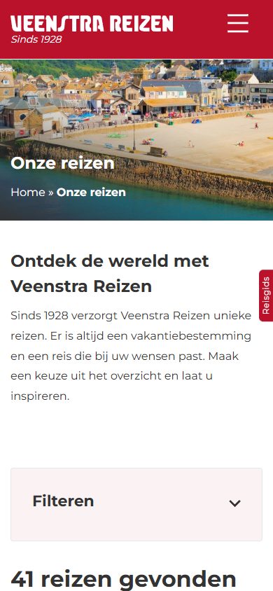 Veenstra Reizen website on mobile: trip overview