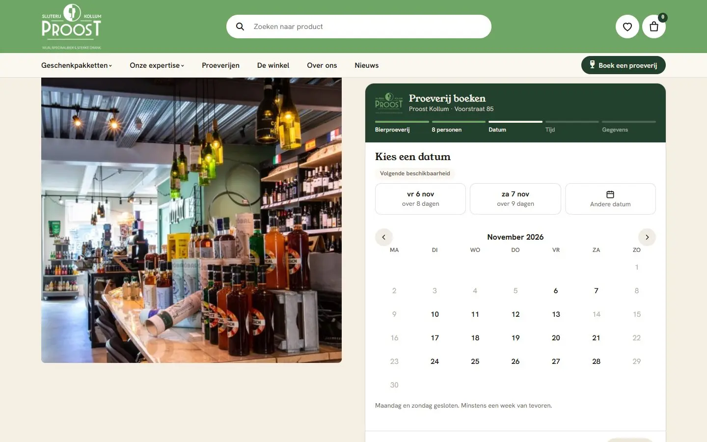 Proeverij boeken op de website van Proost Kollum